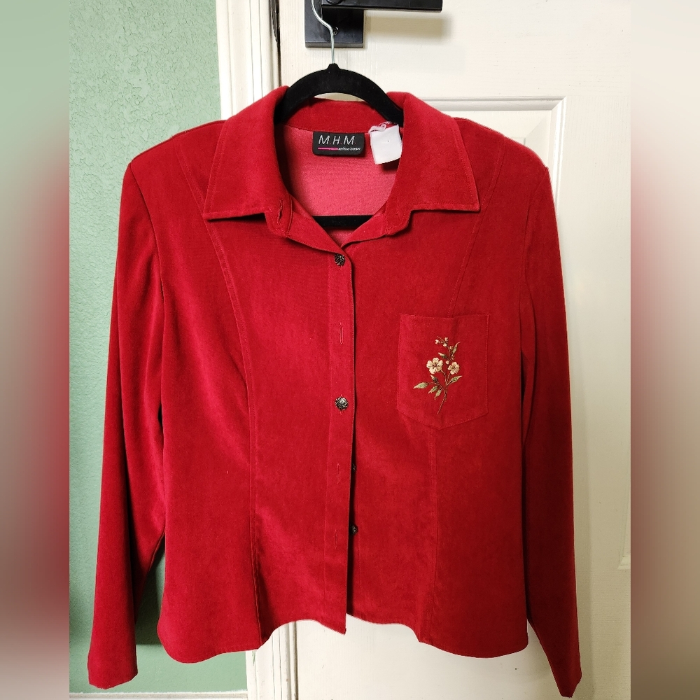 Melissa Harper Women's Red Jacket with Embroidered Pocket
